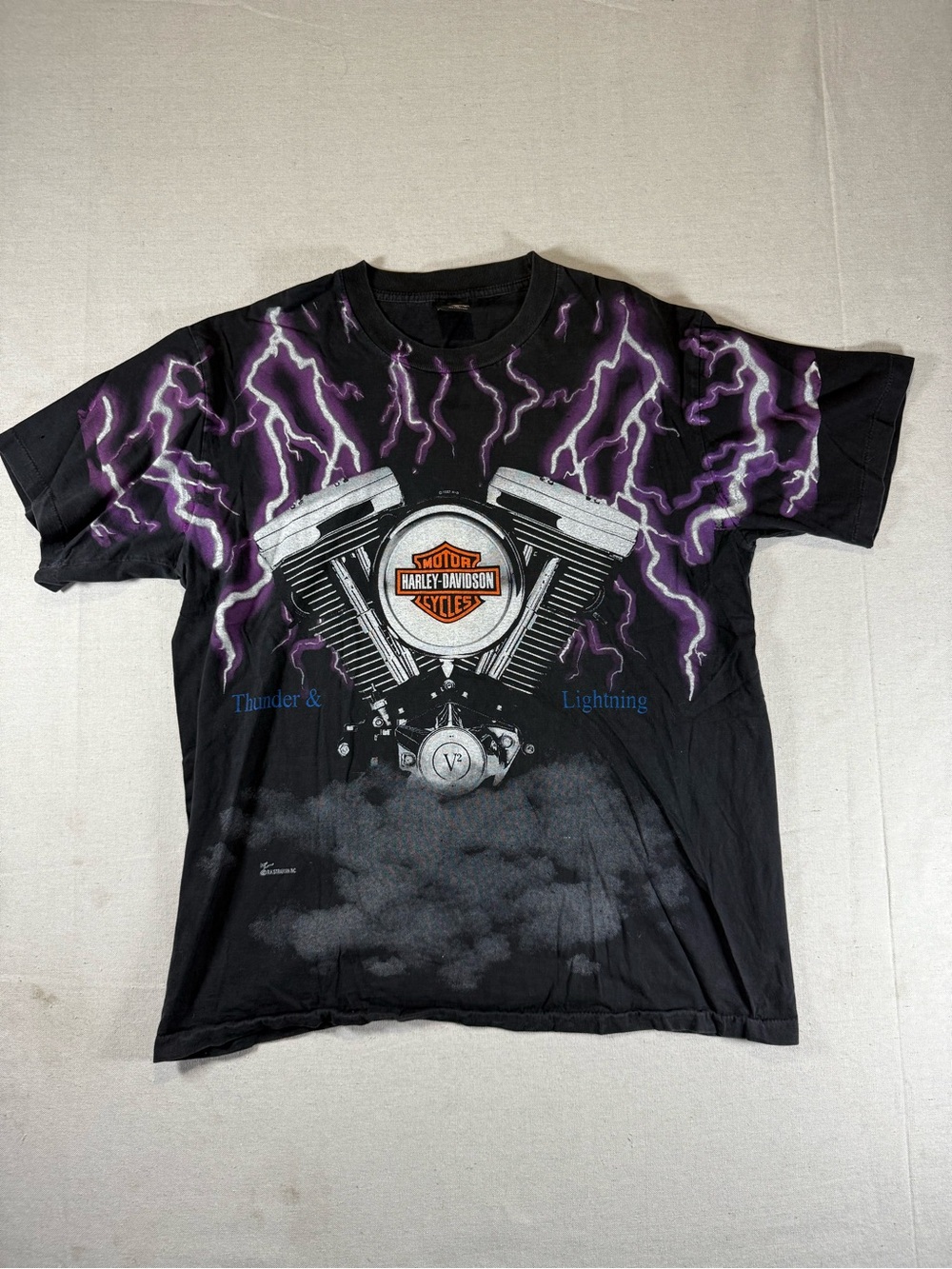 Harley-Davidson OG V-Twin Thunder & Lightning Shirt 1987 R.K Stratman Holoubek